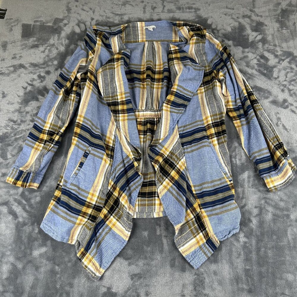 EST 1946 Blue Yellow Plaid Open Front Kimono Cardigan Women's Plus Size Large - Picture 1 of 7